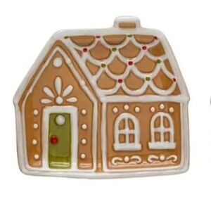 Creative Co-Op Ceramic Gingerbread House Holiday Plate Spoon Rest Trinket Dish